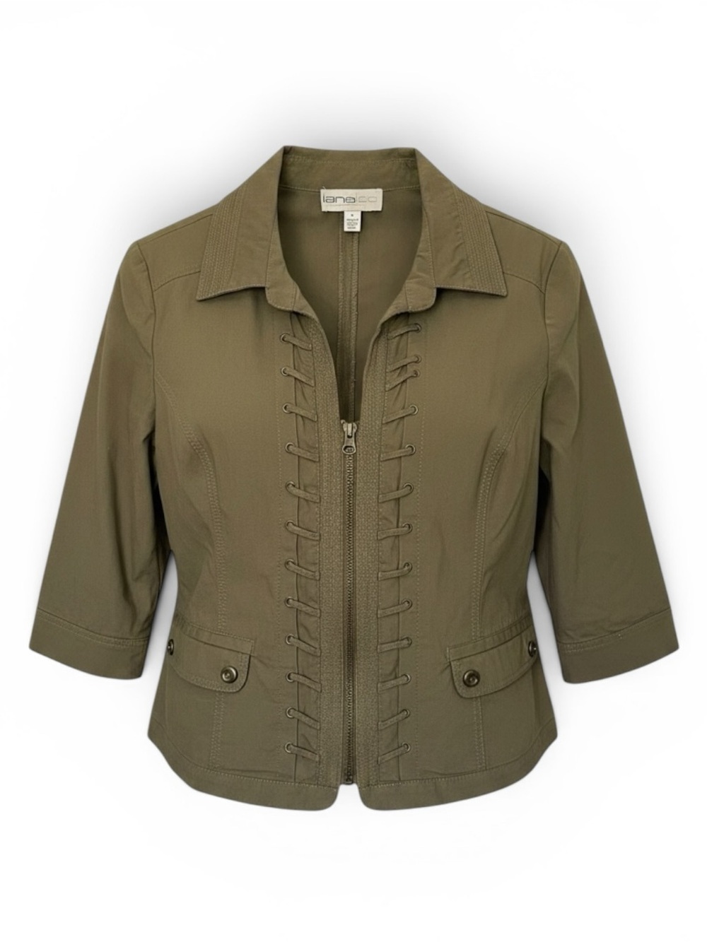 Lana Lee Utility Jacket Olive Green Lace Up Safari Military Y2K Size 12